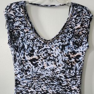 JLo Sleeveless V-Neck Printed Tank with Rhinestones Trim